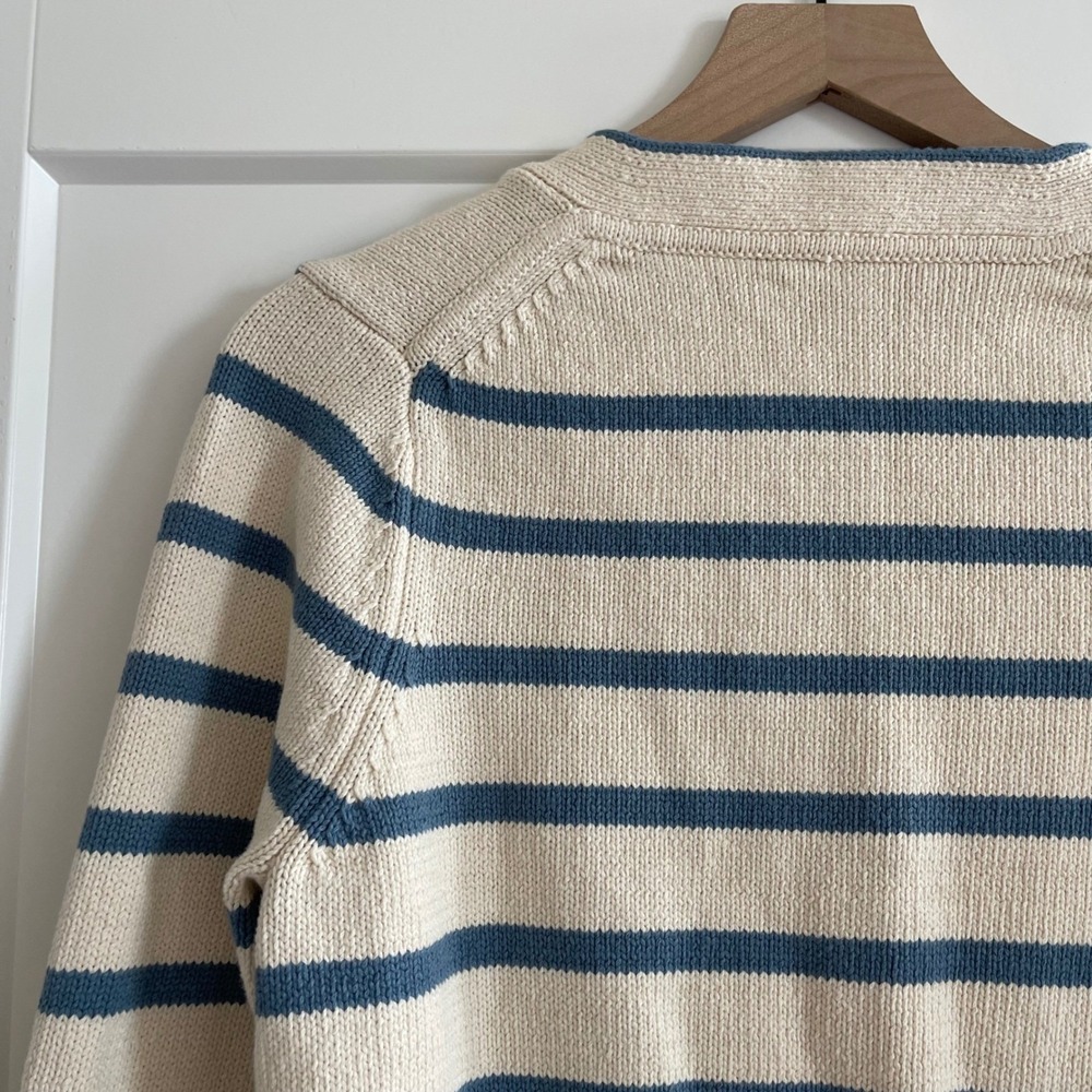 Veronica Beard Noorie Cardigan Sz Medium Ivory Blue Striped Cotton Chic Classic - Picture 13 of 16